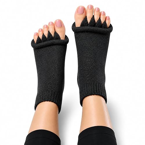 Vn care Foot Alignment Socks for Women & Men | Five Toe Separator | Foot Pain Relief | Bunion Corrector | Plantar Fasciitis | Improving Posture & Increasing Flexibility | Free Size (Black, 1 Pair)