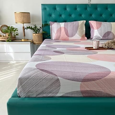 Urban Space Serene 200 TC 100% Cotton Bedsheet King Size Bed, King Size Bedsheet with 2 Pillow Covers (Size 108 x 108 inches, Oval Pink) Cover
