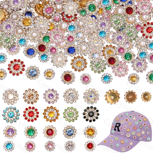 160 Pcs Jewels for Hats, Sew on Rhinestones for Bedazzling, 10/12/14 mm Crystal Glass with Flower Metal Base, Flatback Sew on Pearls, Gems for Clothes Shoes Bags & Sewing Accessories