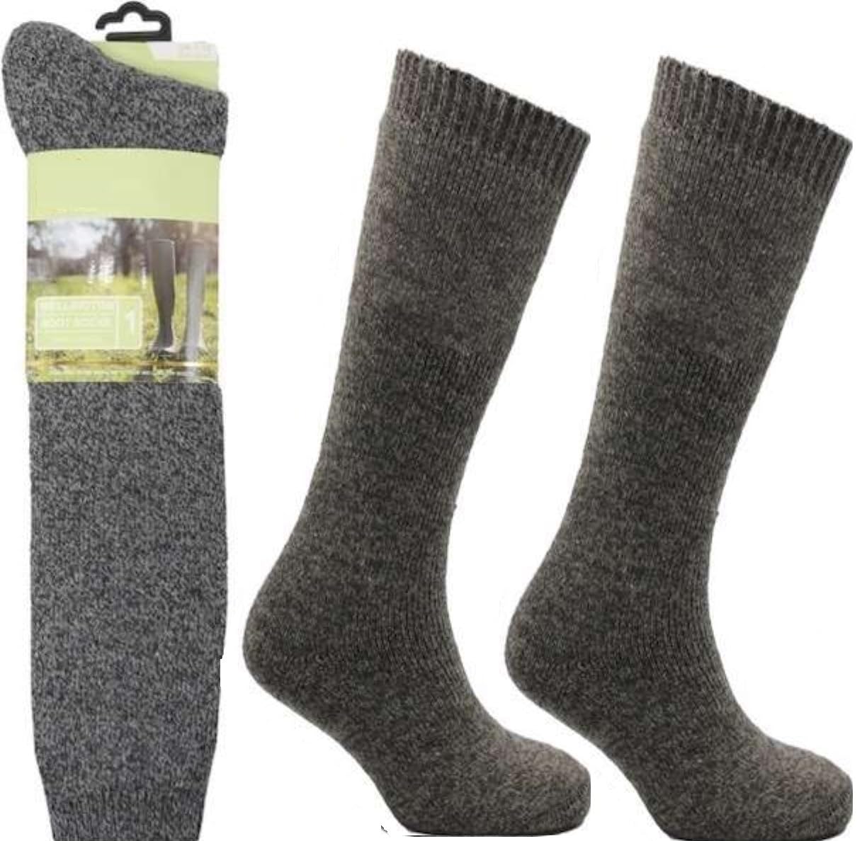 Onlybee Men's Brown Marl Wool Long Thick Wellington Boot Socks (Uk, Numeric, 6, 11, Regular, Regular, )