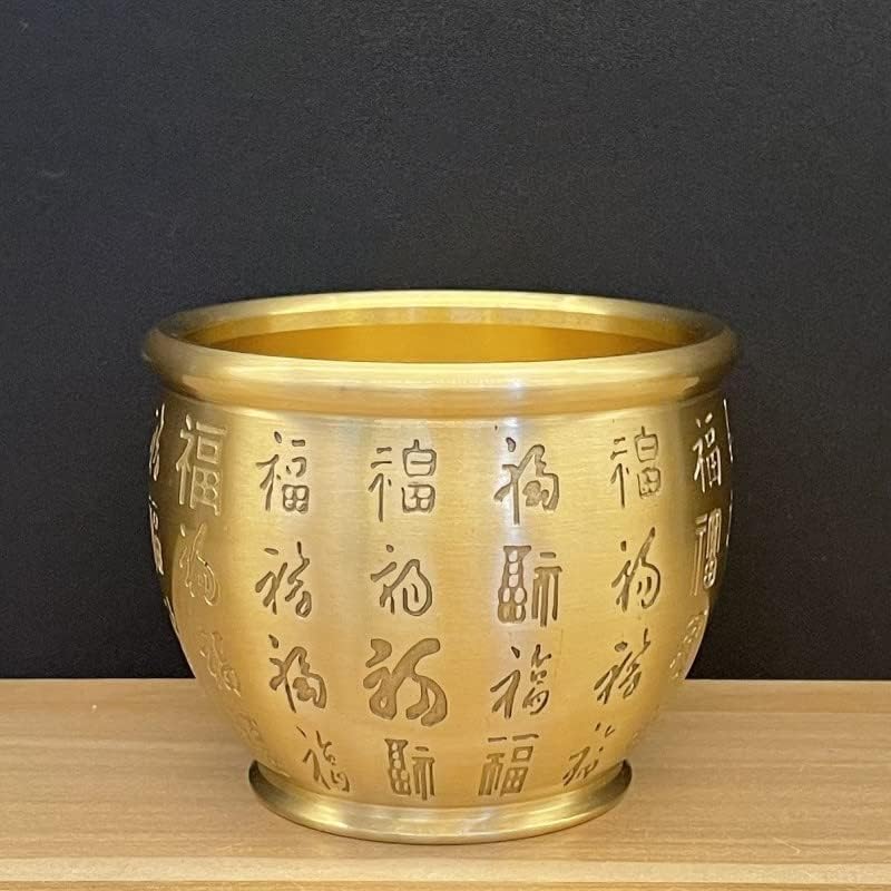 纯铜百福缸聚财纳福聚宝盆装饰品铜炉黄铜工艺品摆件礼品