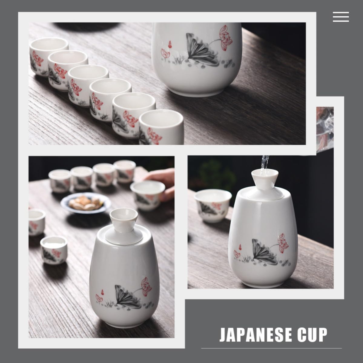 HEALLILY Set da Sakè in Ceramica Bianco Bottiglia Tradizionale e Tazze per Intrattenimento a Casa e Occasioni Speciali, Design Estetico Dipinto a Mano