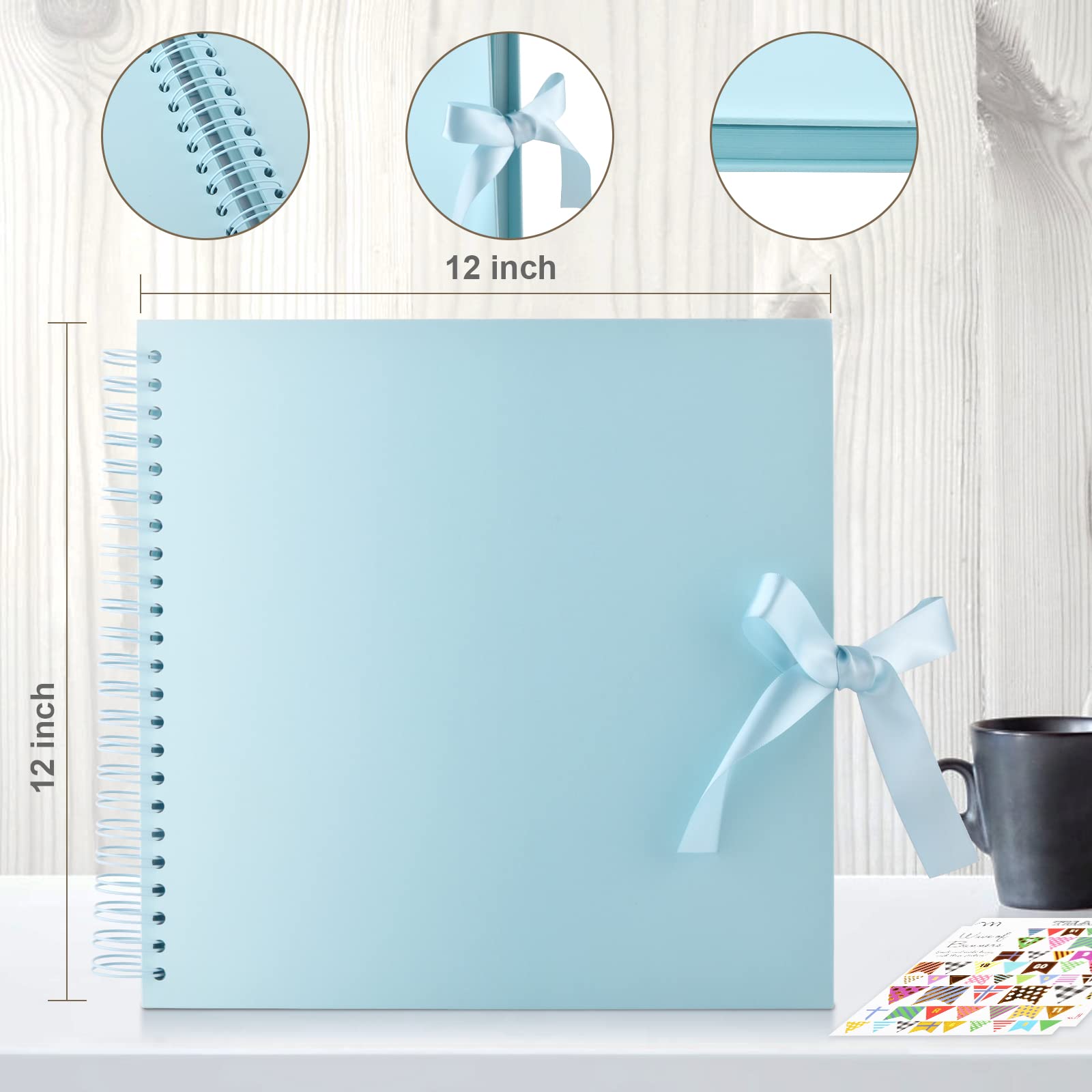 Gotideal 30,5 x 30,5 cm Scrapbook-Album mit 10 metallischen Markern, 80 Seiten, Bastelpapier, Fotoalbum für Hochzeit und Jahrestag, Familienfotoalbum mit Scrapbooking-Aufklebern, Ecken (blau)
