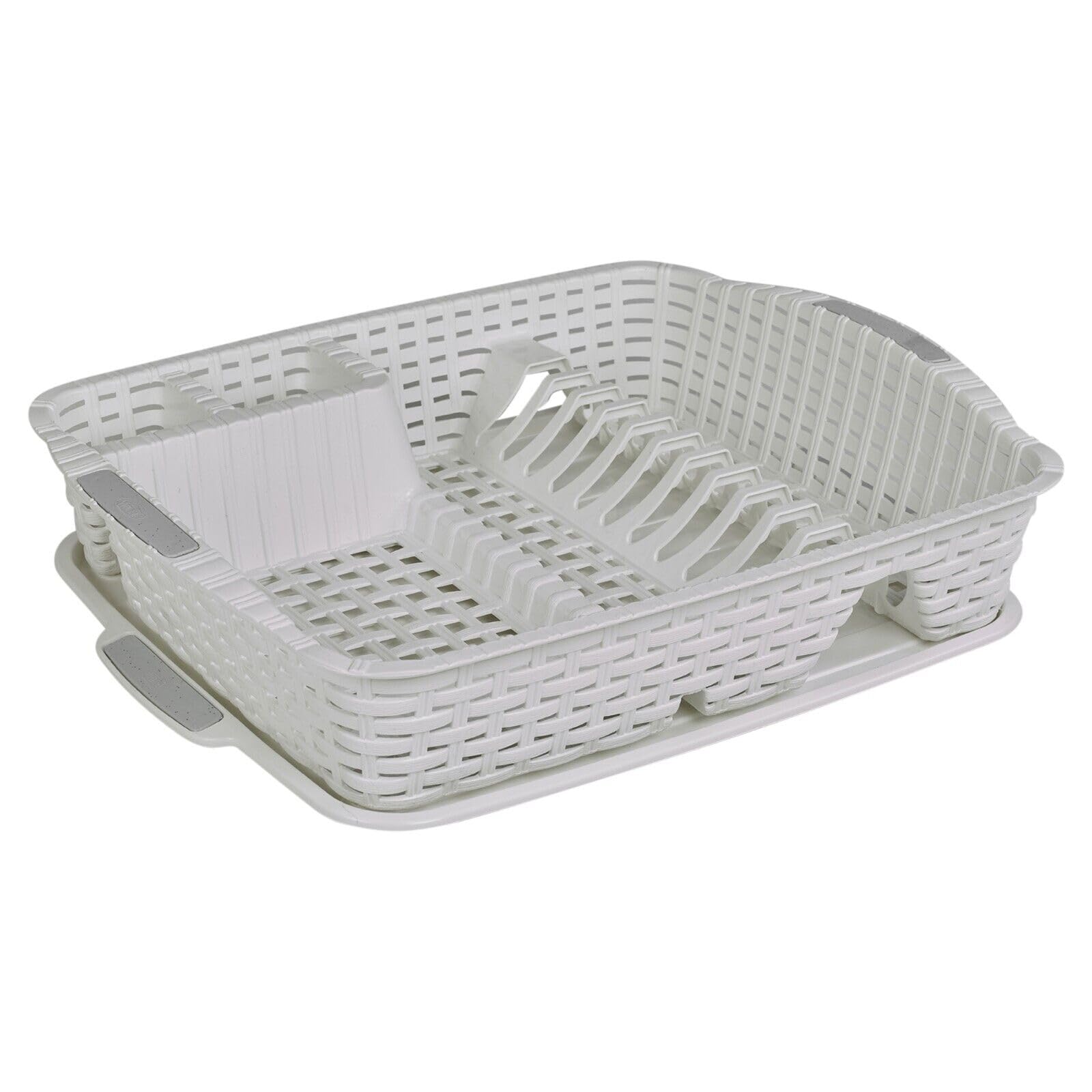 URBNLIVING Dish Drainer Drying Rack & Utensil Holder with Matching Drip Tray Rattan Style