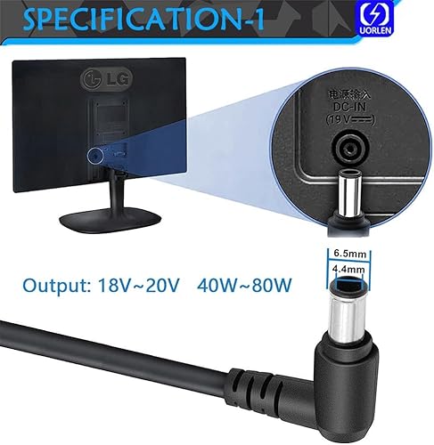 Miniatura 5 de Cable de alimentación para monitor de 19 V con certificación UL para LG de 34 pulgadas, 32 pulgadas, 29 pulgadas, 27 pulgadas, 24 pulgadas, 23