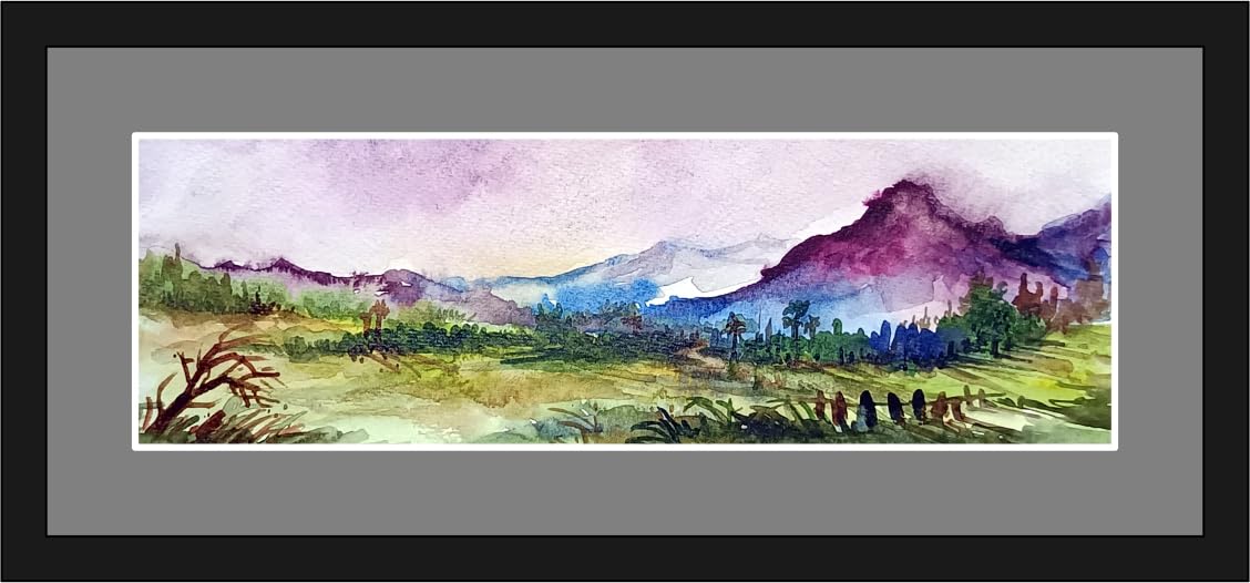 Color N Space Artist Studio Original Watercolour Painting on Handmade Paper, Mountain Landscape Art, Multicolour, 25x15 cm, Contemporary Style, Framed, Wall Mount