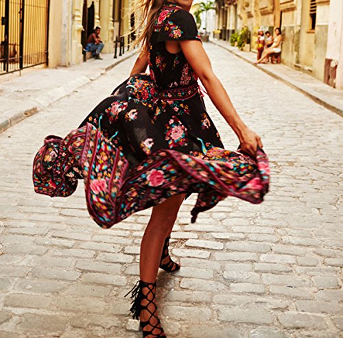 R.Vivimos Women's Summer Vintage Floral Print Deep V Neck High Low Long Dresses3