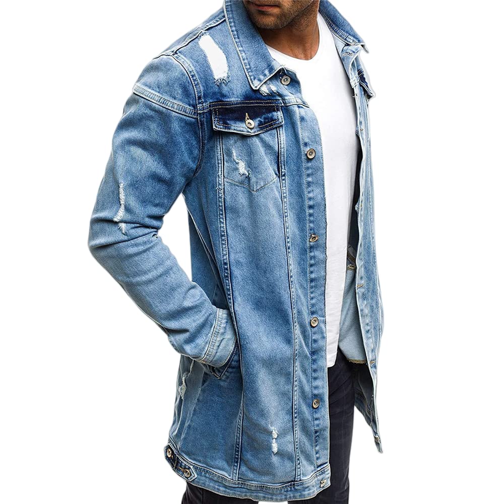 Giacca da Uomo con Bottoni in Denim Giacca da Uomo di Design da Uomo Cappotto Stile Classico Vintage Giacca di Jeans alla Moda a Maniche Lunghe Giacca in Denim strappato Giacca Giacche Tinta Unita