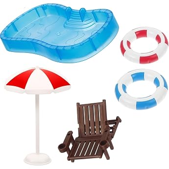 Mini Beach Decorations 5 Pieces Beach Decoration Miniature Set Beach Micro Landscape Beach Chair Swimming Rings Swimming Pool Miniature Summer Beach Decoration for DIY Garden
