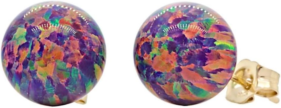 Trustmark 14K Yellow Gold 10mm Created Royal Lavender Opal Ball Stud Earrings, Elizabeth