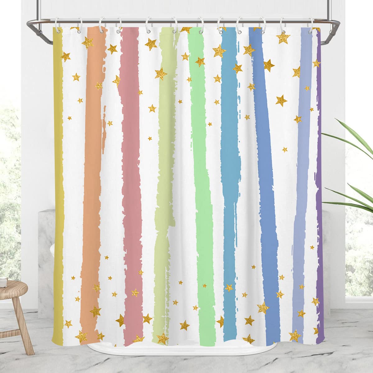 AAtter Kids Rainbow Shower Curtain Girls Colorful Fun Cute Girly Striped Aesthetic Preppy Pastel Bright Kawaii Teen Women Toddler Abstract Home