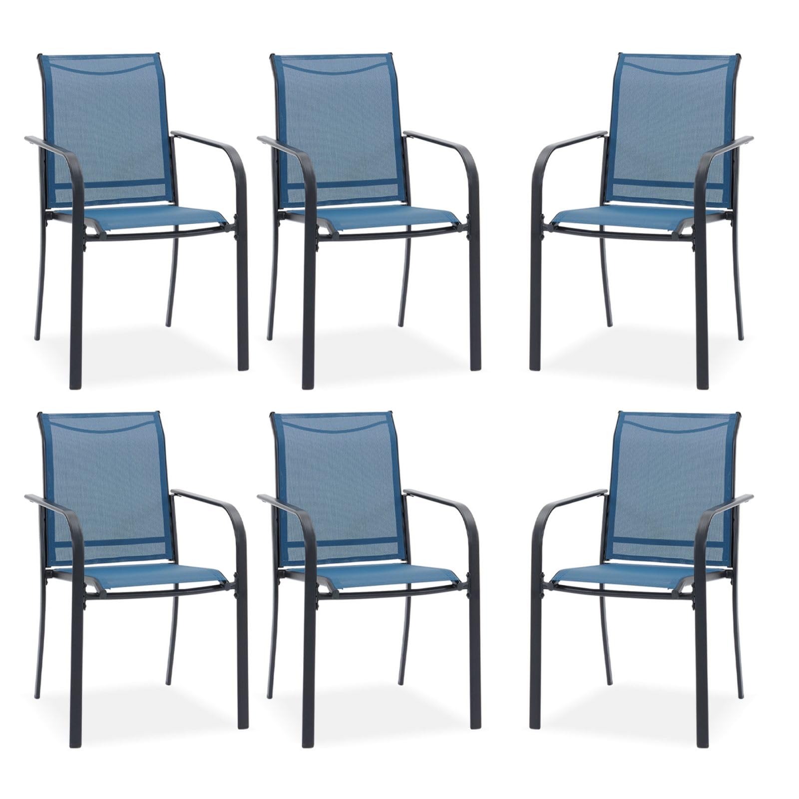 DIFY Patio Dining Chairs Set of 6, Stackable Outdoor Metal Chairs for Garden, Porch and Lawn, Blue