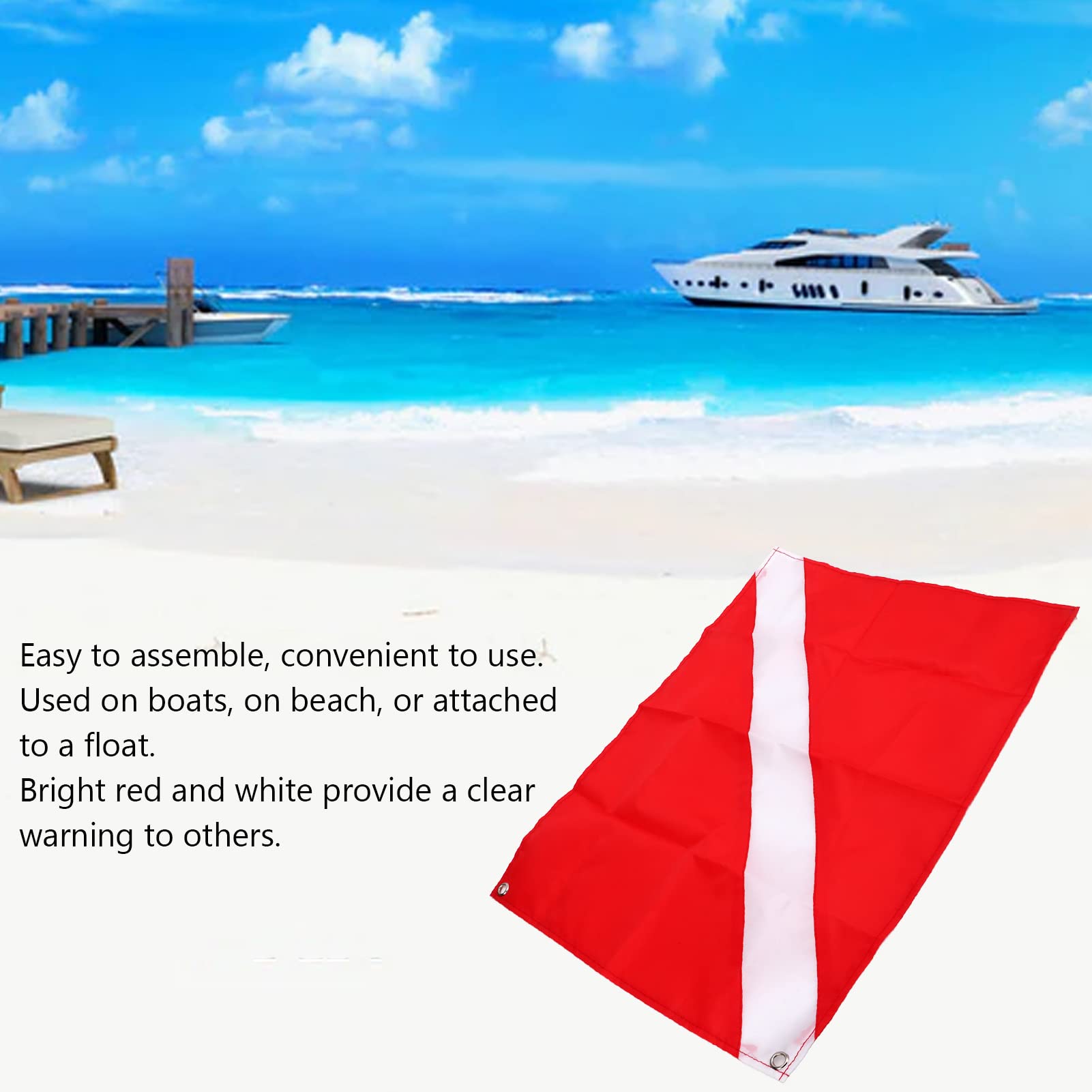 Dive Flag, Polyester Diver Down Boat Flag Dive Flag Plongée Sous-marine Chasse Sous-marine Apnée Diver Down Boat 50x35cm Rectangulaire Rouge + Blanc