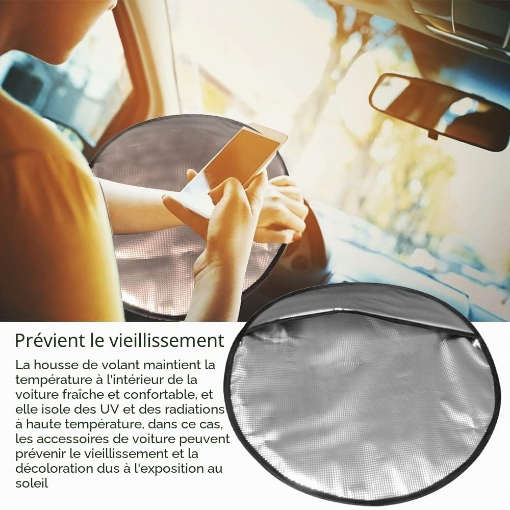 Pare-Soleil Volant Voiture, Couverture Protection Solaire de Volant Protection Thermique de Couverture de Volant Voiture pour SUV Camion Fourgon (Diamètre 44cm)