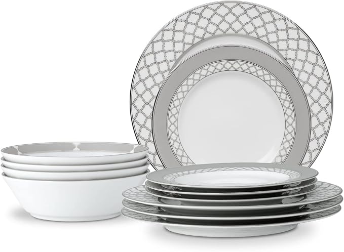 Noritake Eternal Palace 12-Piece Set, Service for 4 in Grey/White
