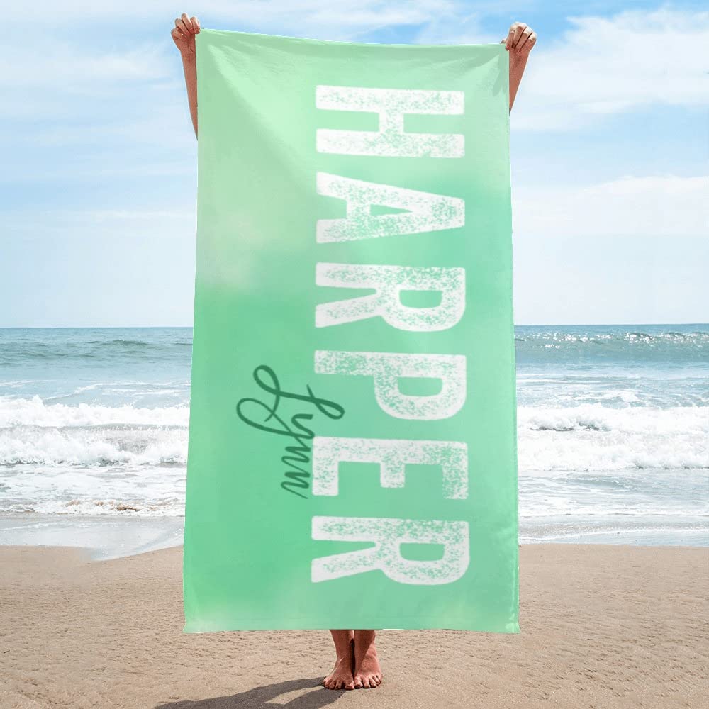 Personalized Signature Style Beach Towel Custom Towel with Name for Beach Pool Summer Fun Kid Adult Couples Gifts (Green)