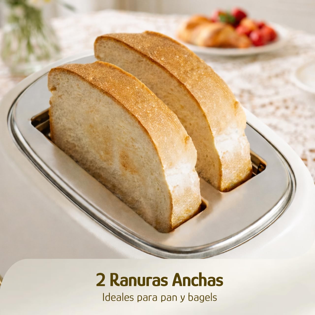 Hazel Quinn Tostadora Retro de 2 Rebanadas con Bandeja de Migas Desmontable, Ranuras Anchas de 3,8 cm, 6 Niveles de Tostado, Funciones Cancelar/Descongelar/Recalentar, Estilo Vintage, Blanco Perla