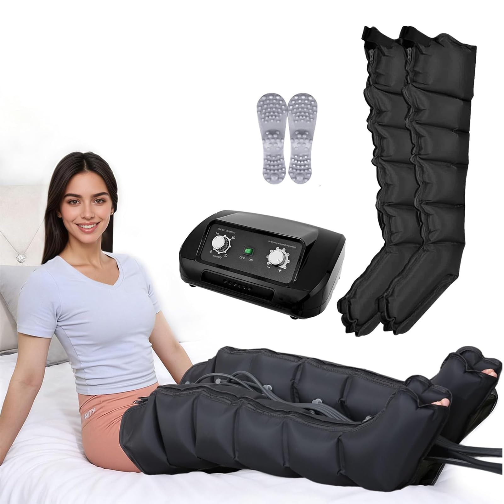 Pressoterapia per Casa Professionale, Linfodrenaggio Total Body con 6 Camere, Macchinario Pressoterapia Gambe e Piedi, Massaggio Linfodrenante Anticellulite, Timer 0-30 min Regolabile