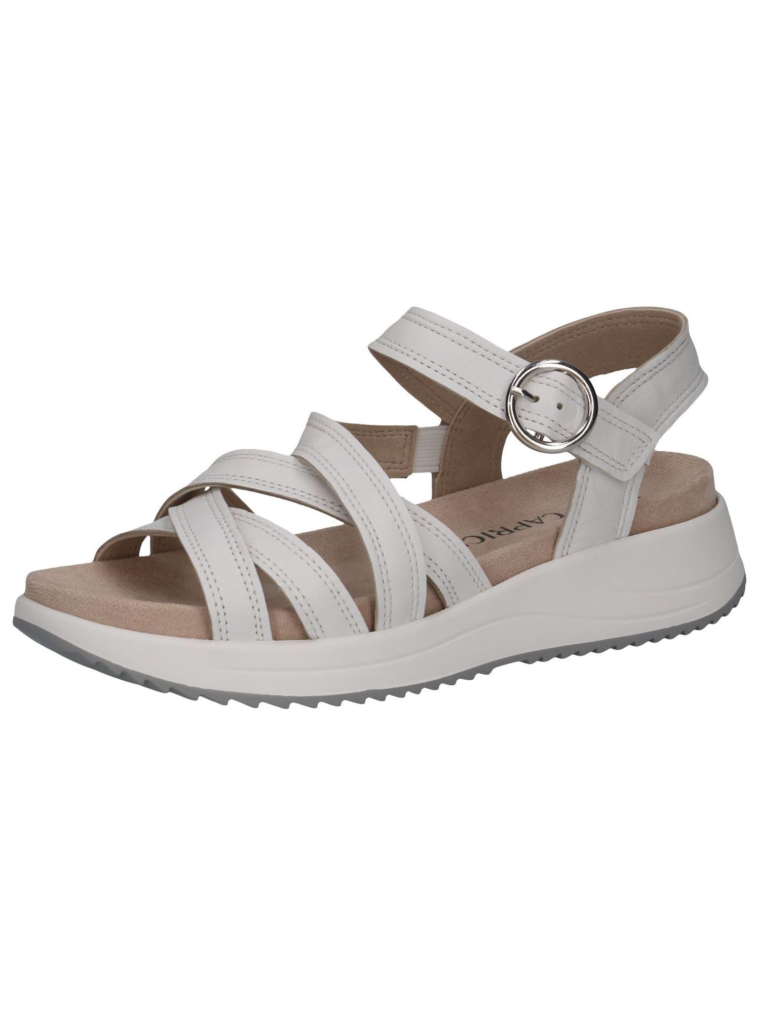 CAPRICE Women Sandals Flat Leather Casual, White (White Nappa), 6.5 UK