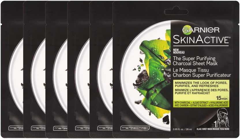 SkinActive Super Purifying Charcoal Sheet Mask, 6 Count