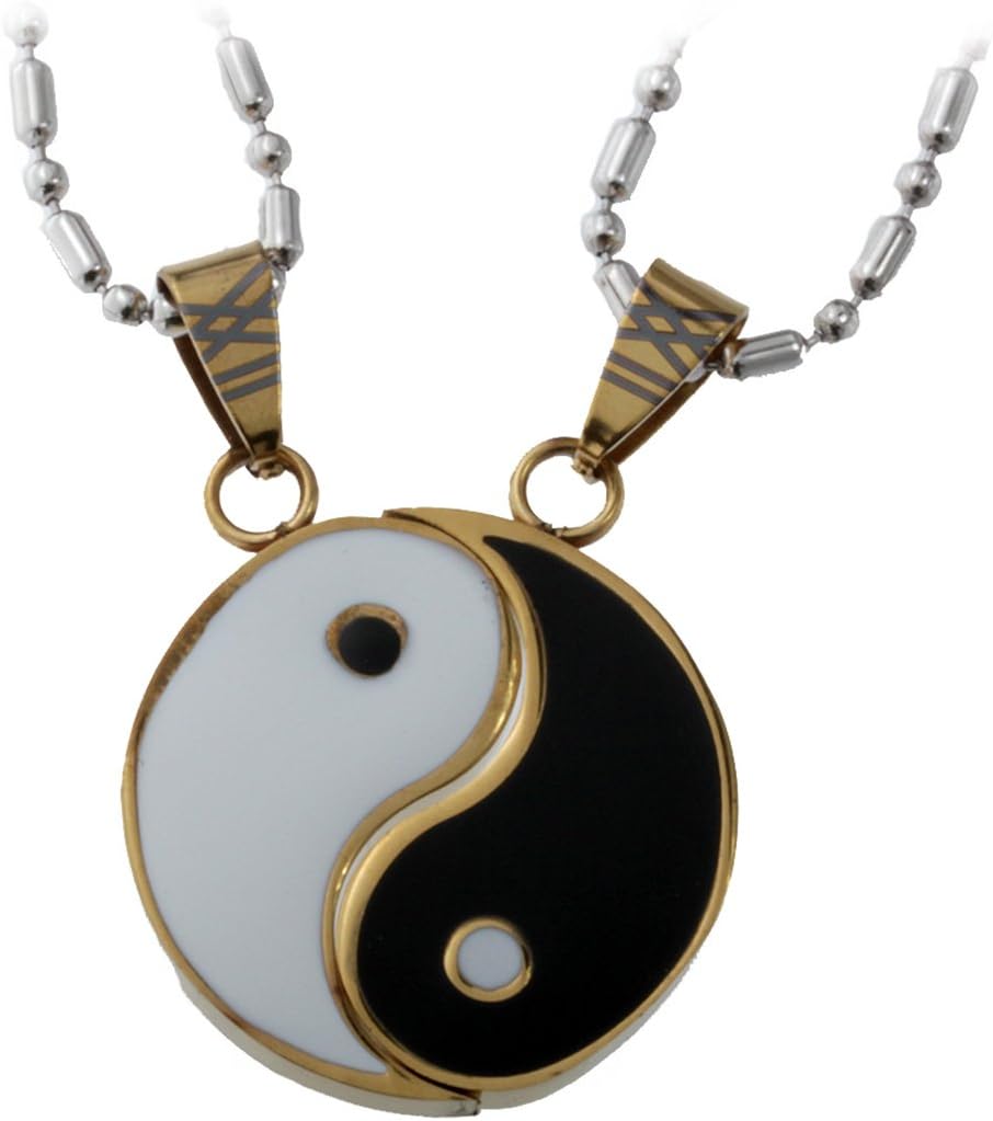 Mens Womens Lovers Couple Stainless Steel Yin Yang Two Piece Pendant Necklace Set