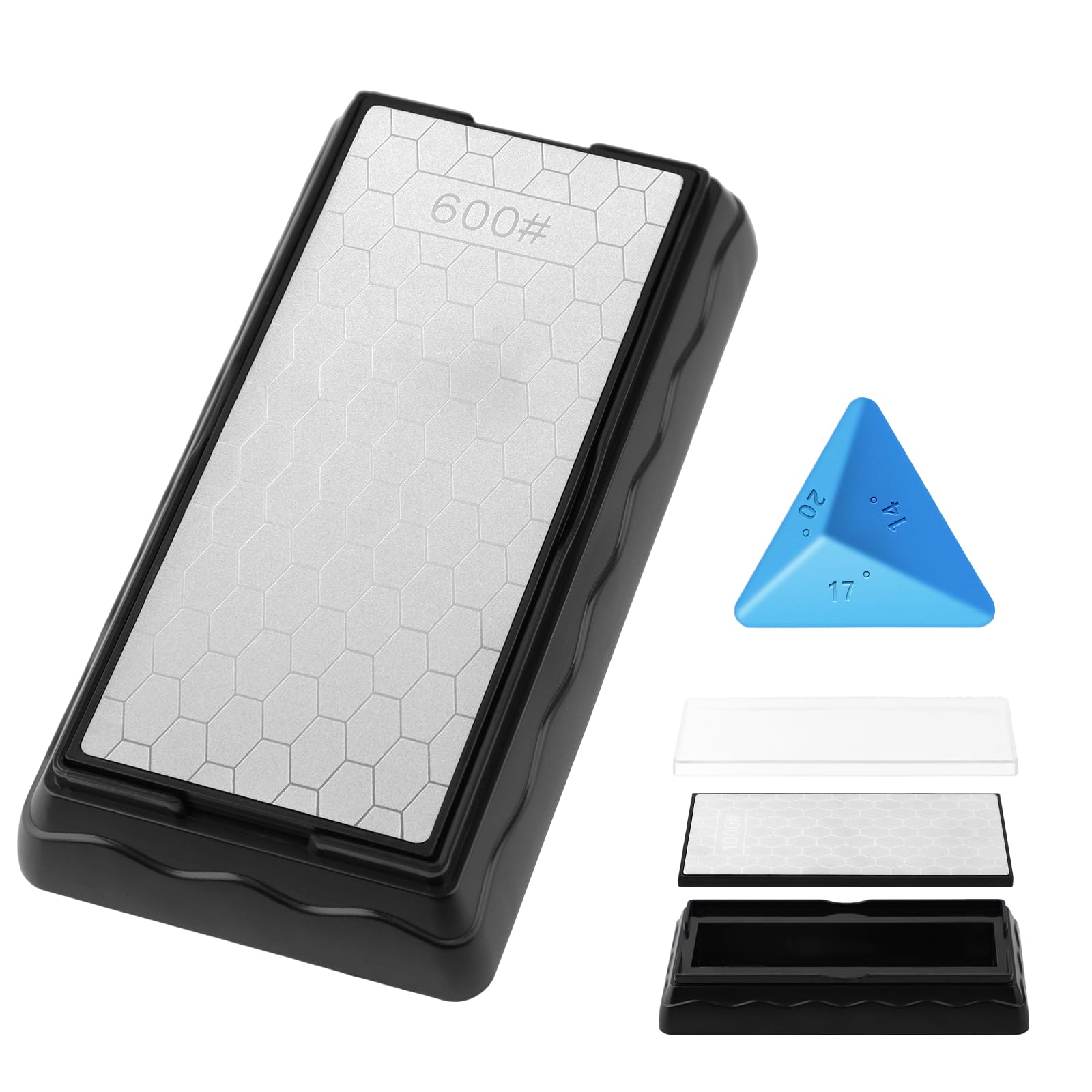 Double-sided Diamond Sharpening Stone,Knife Sharpening Stone with Extra Fine 1200/Coarse 600 Grit Diamond Plate, Storage Case with Non-Slip Base &