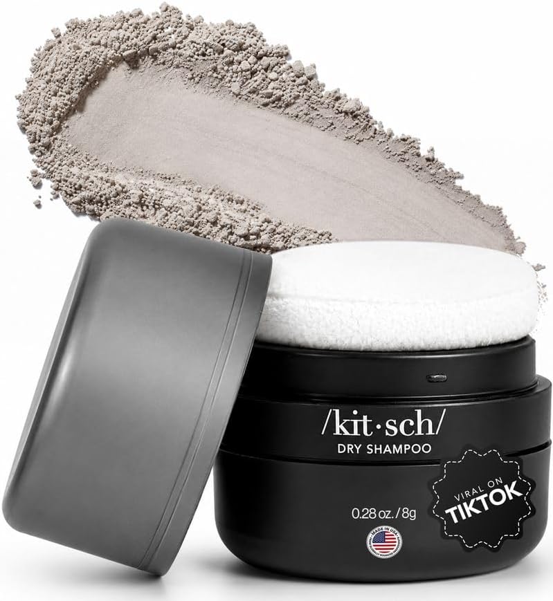 Kitsch Dry Shampoo Powder for Women & Men Dry Shampoo for Dark Hair w/Rice Protein - Unscented, Volumizing, No White Cast, Non Toxic, Non Aerosol, Organic, Travel Size - 8g