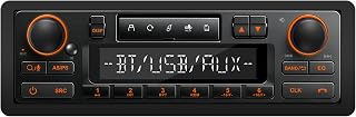 Single Din Retro Bluetooth Radio: European Style Stereo for Classic Cars | HD LCD Display FM AM USB SD AUX-In Type-C Charge Preset EQ 4-CHN Outputs