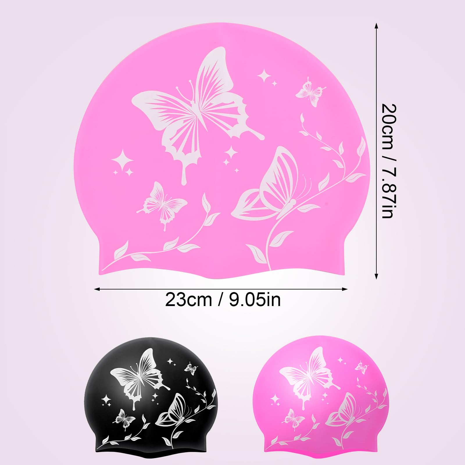 Lot De 2 Bonnets De Bain En Silicone – Noir Et Rose, élastiques, Pour Adultes Et Ados