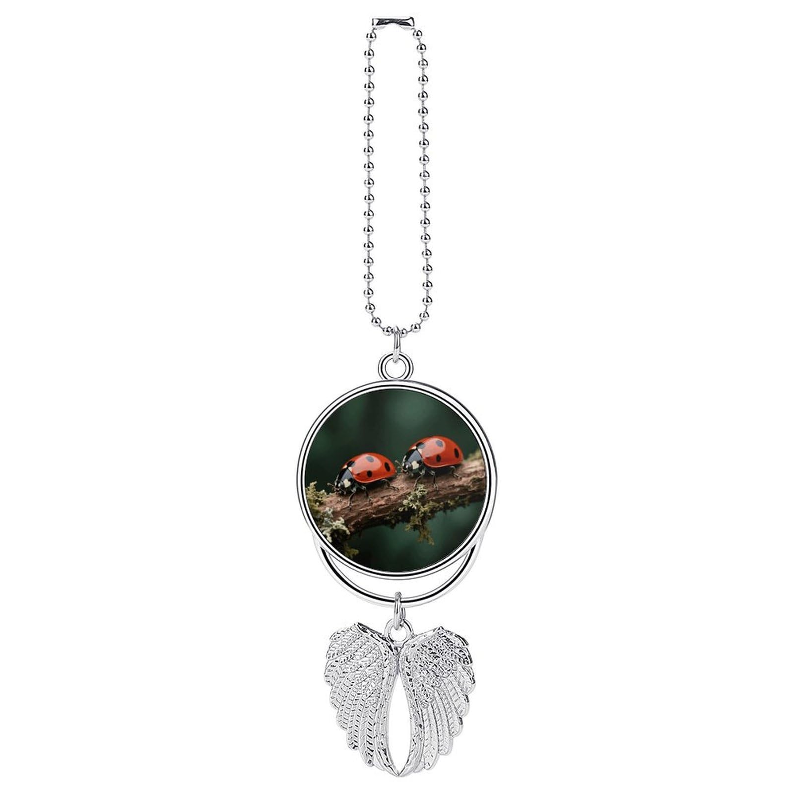 Ladybug Guardian Angel Wing Car Ornament for Mirror, Zinc Alloy Hanging Charm with Spiritual Design for Protection, Rearview Mirror Accessory Decor Gift for Women Men(Silver)