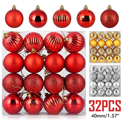 Zogin - Juego de Bolas de Navidad de 32 CT, Adorno de árbol de Navidad inastillable de 4 cm, Juego de decoración de Navidad para Fiestas, Bodas y Navidad, 40 mm, Color Rojo