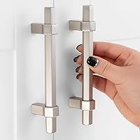 Vista 16 de Paquete de 5 tiradores de gabinete con agujero central de 5 pulgadas, manijas de gabinete en negro mate y níquel cepillado, accesorios de cocina