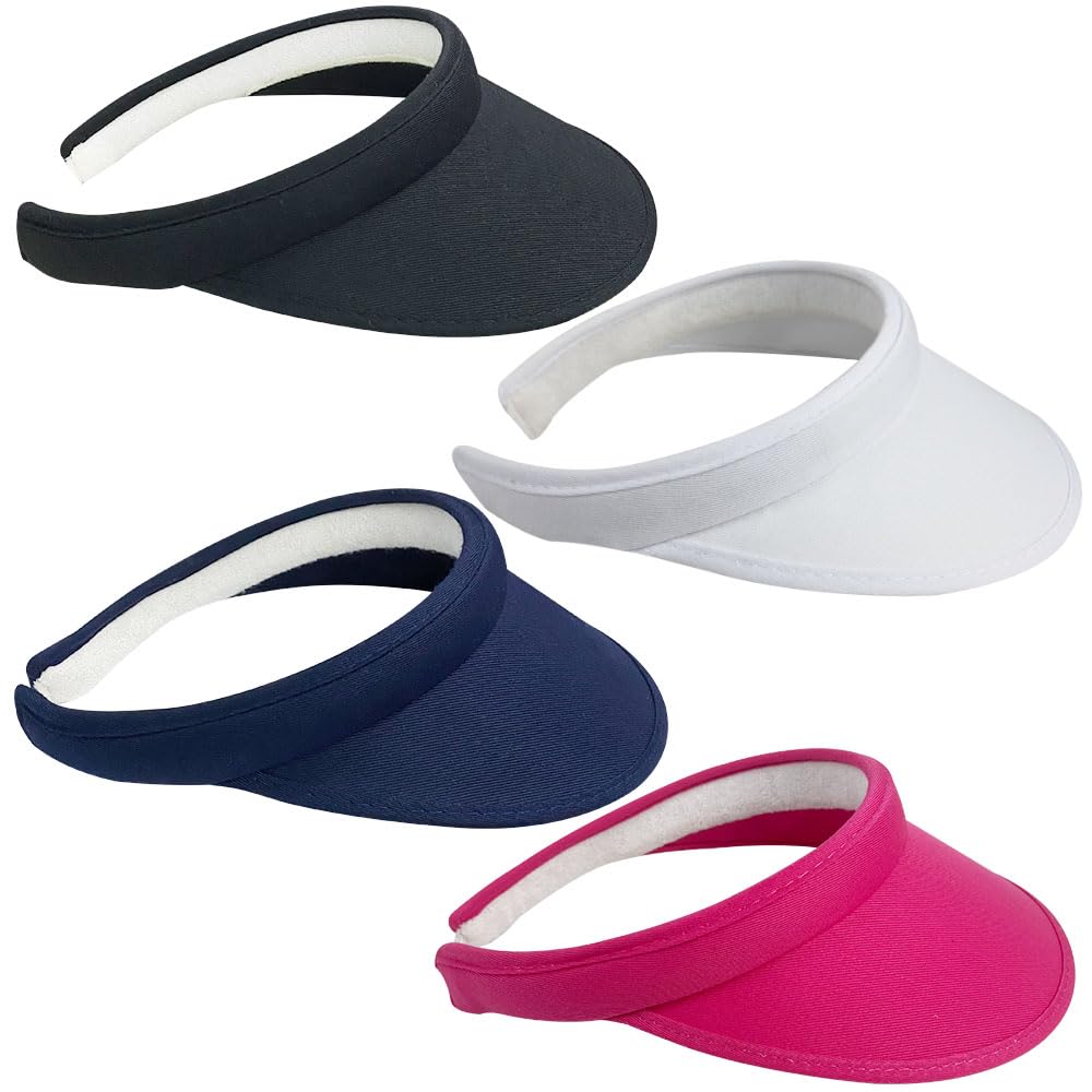 4 Pack Sun Visor Hats Women Men Clip on Cotton Wide Brim Visors Hat Outdoor Sports Golf Beach Travel Tennis Caps