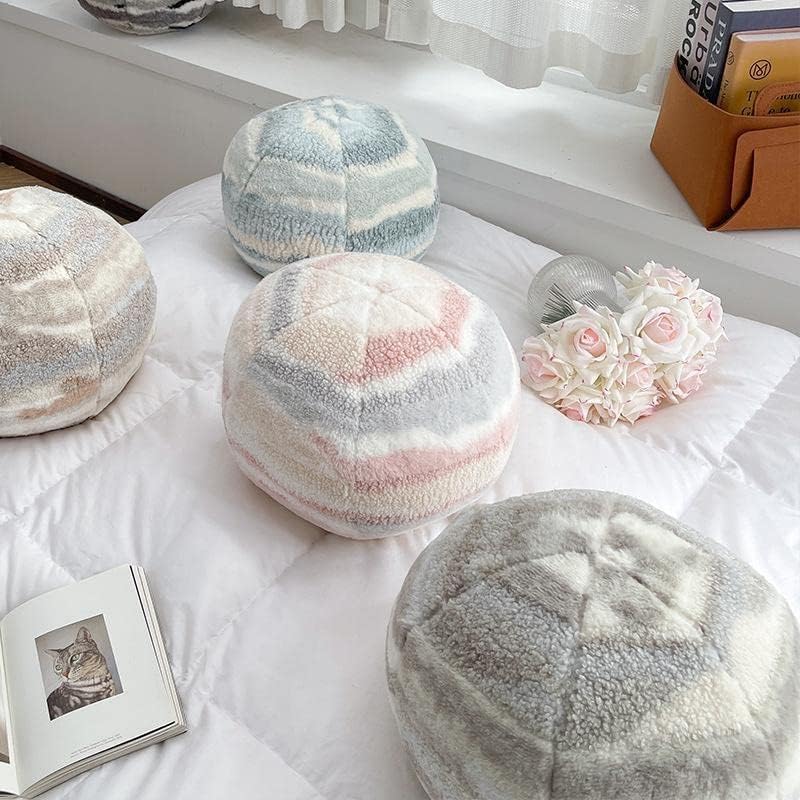 Miniatura 6 de Cojín redondo de bola de felpa 3D de 13.8 pulgadas, con forma de orbe circular para decoración del hogar (blanco café)