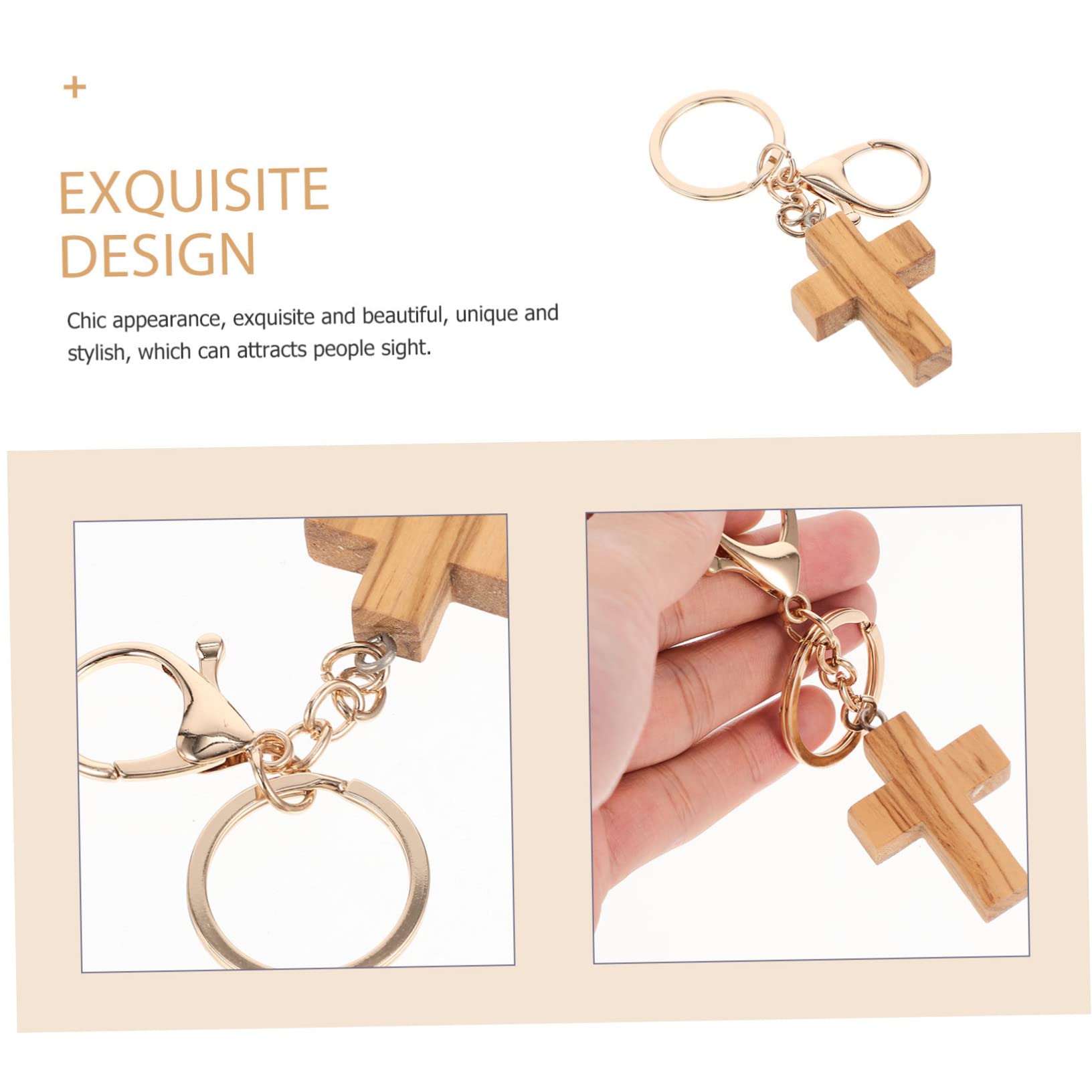 GALPADA 5piezas Llavero De Madera De Olivo Forma De Cruz Accesorio Creativo Para Claves y Decoración De Bolsos