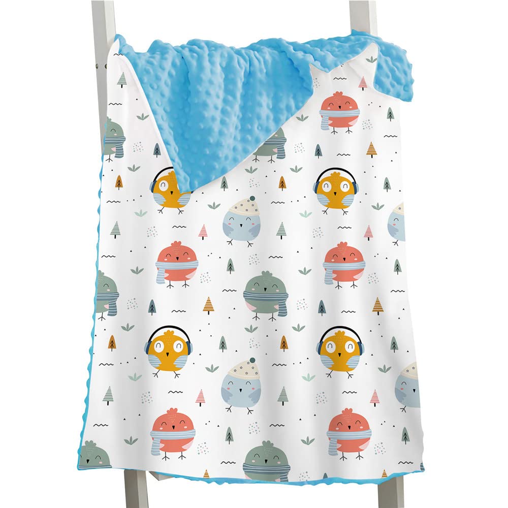 Hixingo Comfort Blanket for Kids Baby, Animal Printed Double Layer Throw, Sensory Soft Minky Dot Reverse Side Plush, Blanket Bedding for Children Boys Girls (owl 1,150x110cm)