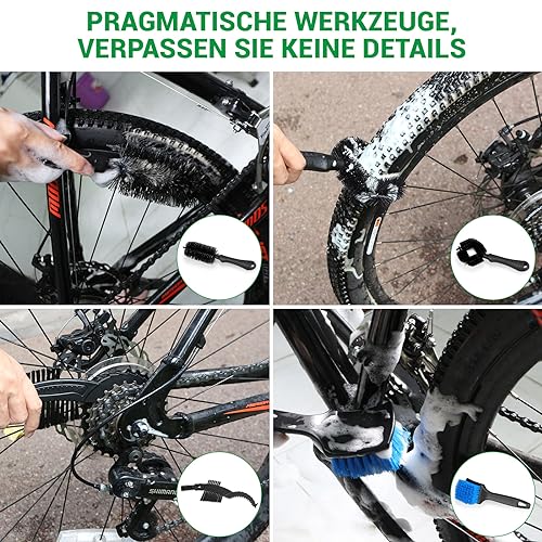 CLOPAE Fahrrad Reinigungsset, 7 in 1 Fahrrad Kettenreiniger Set mit 500ml Fahrradreinigung, Kettenreiniger Set mit Vielseitig Fahrrad Bürste, Fahrradreiniger mit Bürsten für Alle Fahrrädern