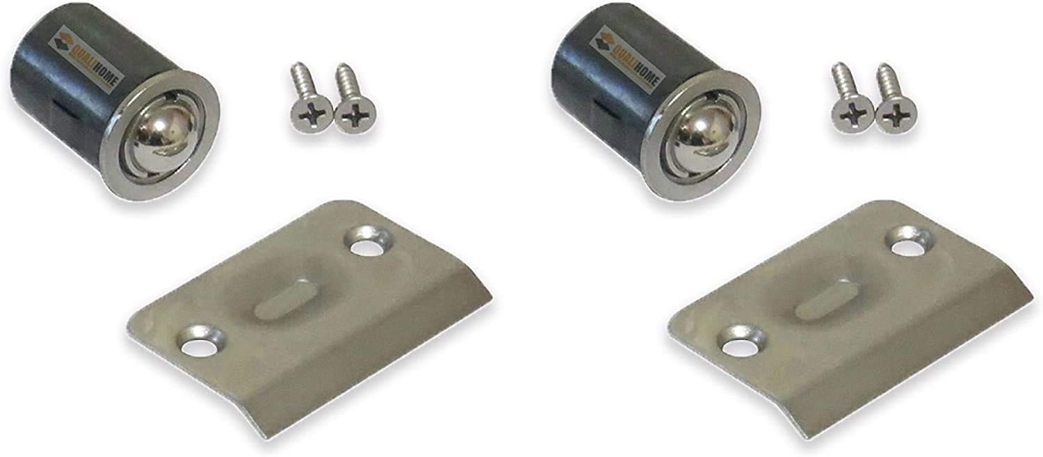 Qualihome Drive-in Closet Door Ball Catch, with Strike Plate (2 Pack Satin Nickel)