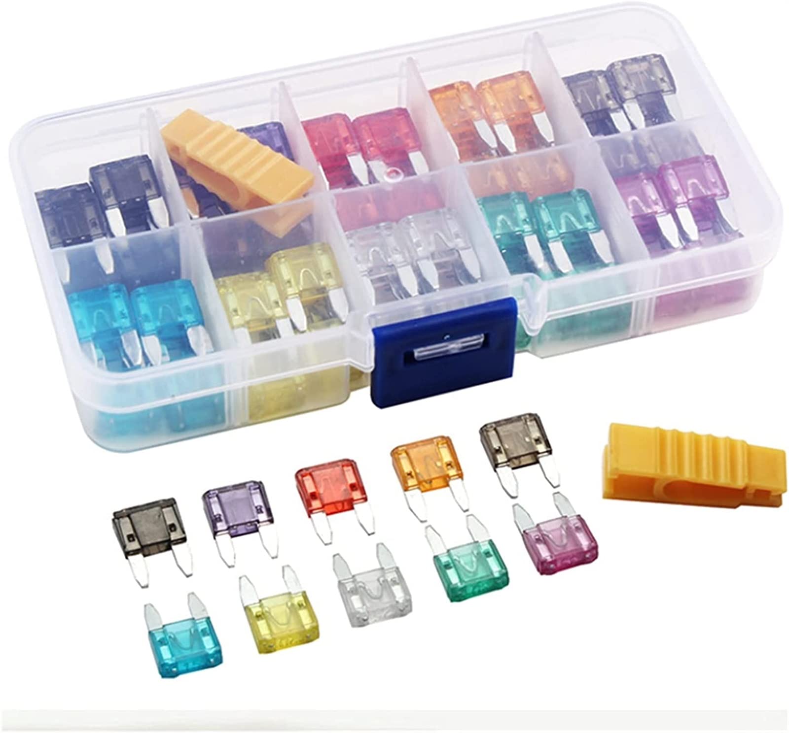 100 Uds. Fusibles for coche 2A 3A 5A 7.5A 10A 15A 20A 25A 30A 35A Amp con surtido de Clip de caja, juego de fusibles tipo cuchilla for coche, camión
