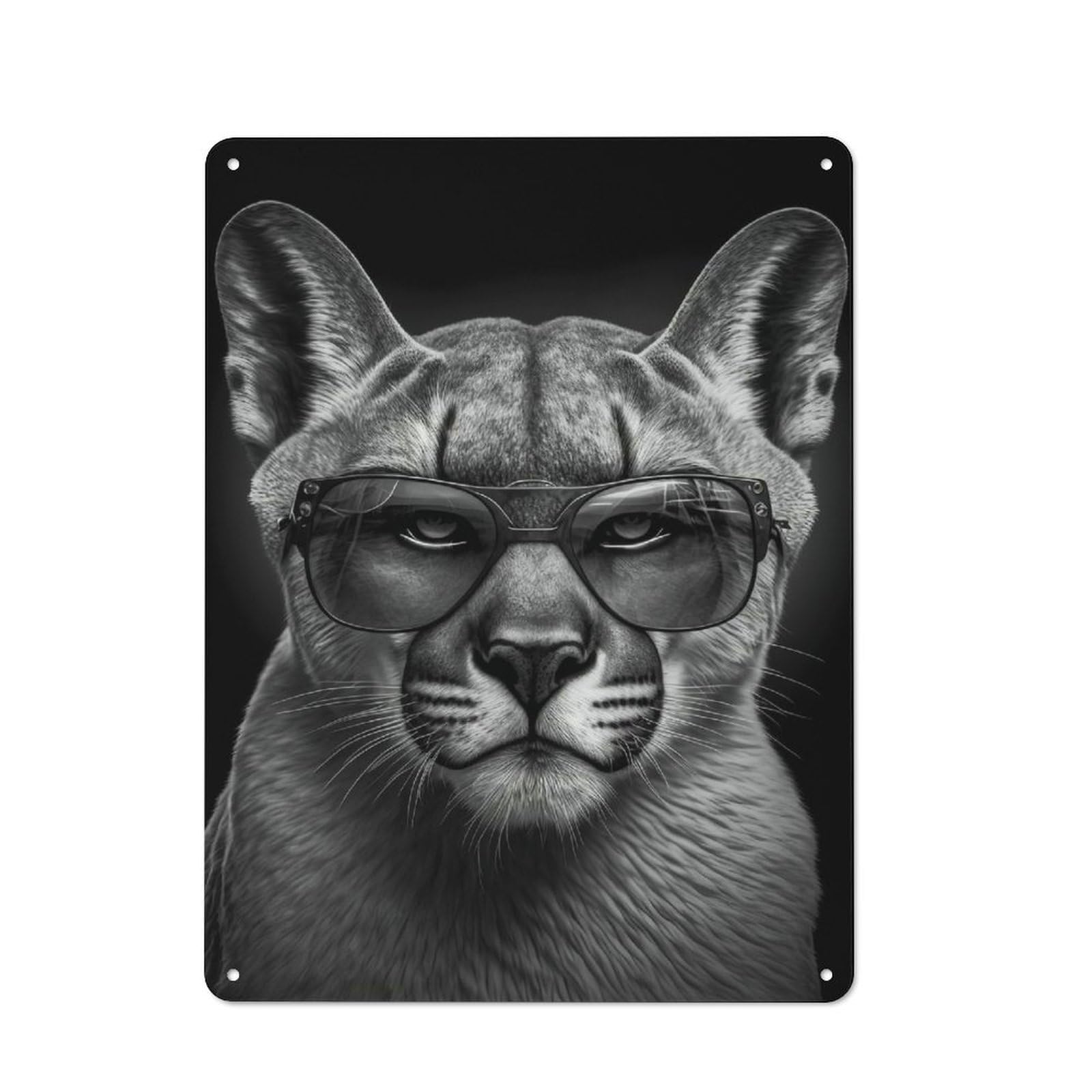 Metal Plaque with Portrait of A Cougar Design 40x30cm, Rustic Cafe Wall Decor for Restaurant, Kitchen, Counter Or Breakfast Nook