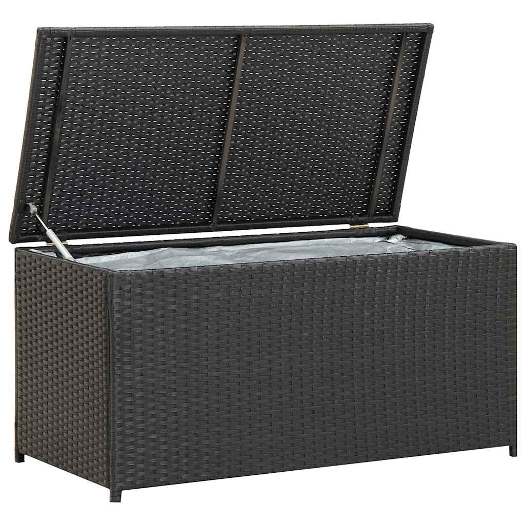 Vidaxl Garden Storage Box Moisture Proof Weather Resistant Zippered Closure Poly Rattan Storage Chest Blanket Box Pillow Bench Black 100Cm