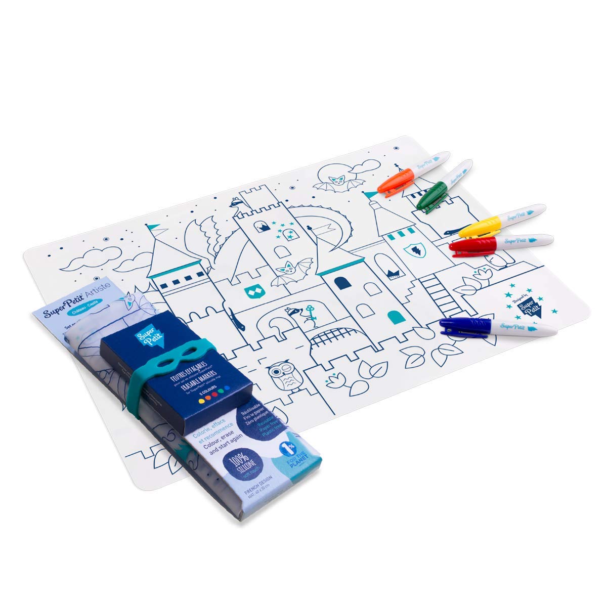 SUPER PETIT - Gioco educativo - Set educativo Chateau Fort - Colorazione tema castello- 5 feltri e bracciale forniti - Facile da pulire - Riutilizzabile - Antibatterico - Da 3 anni