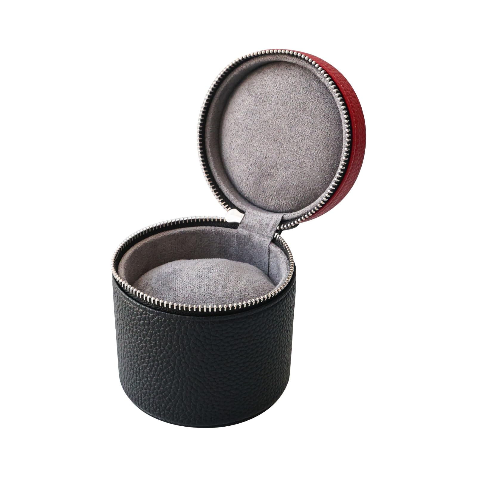 Uhrenreisetasche, einzelne PU-Leder-Uhrenrolle für Herren | Kratzfestes PU-Leder mit Reißverschluss, Samtfutter und Uhrenkissen, kompakt für Reisen und tägliche Lagerung.Schwarz/Rot)