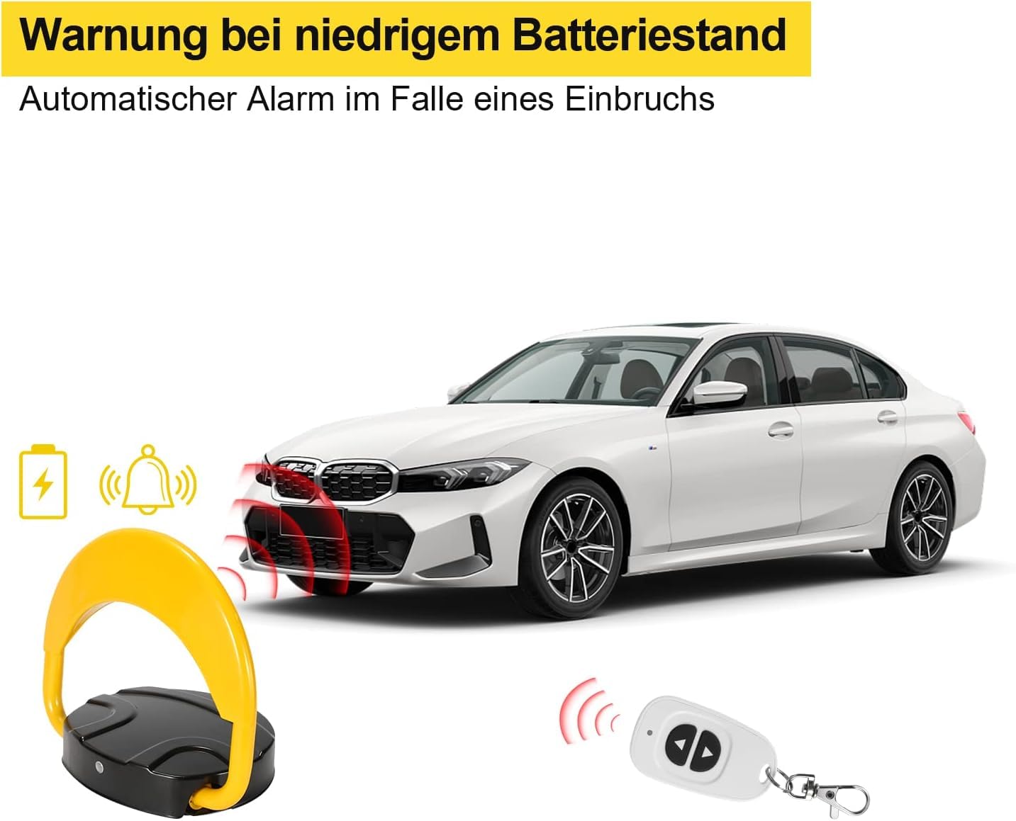 Barriere de parking, barriere parking avec 2 télécommande, barrière de parking pliable, arceau parking électrique, indice de protection IP67, anti-collision à 180°, panneau d'avertissement