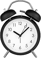 Vista 11 de PILIFE Reloj despertador analógico, 4 pulgadas, súper silencioso, sin tictac, con luz de fondo, sin repetición, funciona con pilas, campana ruidosa