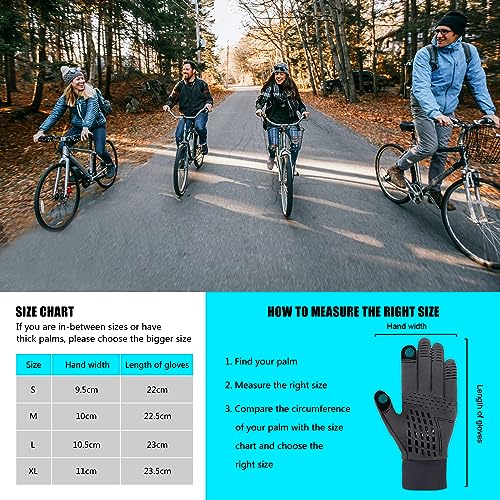 UPhitnis Dünne Fahrradhandschuhe Herren Winter - Thermo Fahrrad Handschuhe Touchscreen für Mann Damen Anti-Rutsch Winddicht - Winterhandschuhe für Radfahren Laufen Fahren Wandern, Schwarz/Größe XL