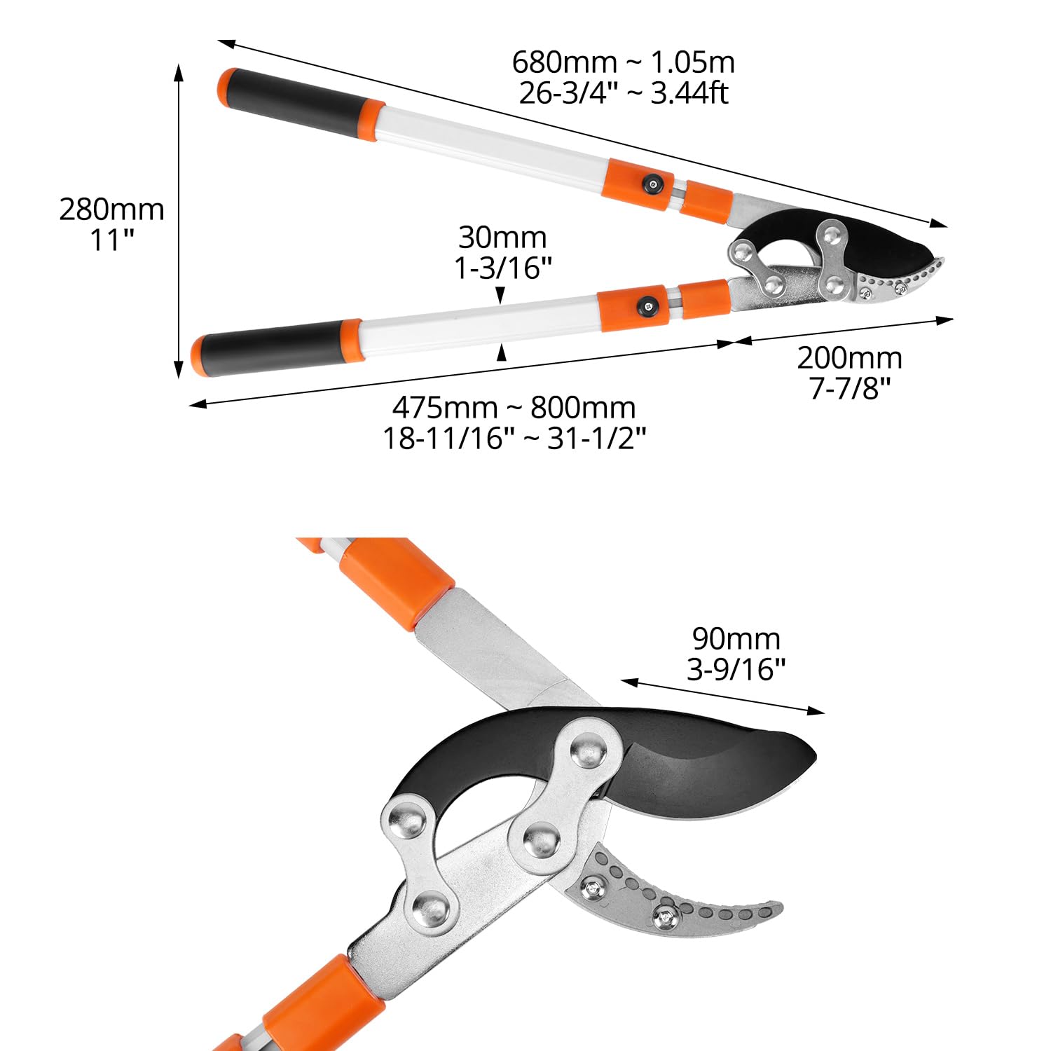 QWORK® Teleskopowe sekatory do gałęzi 68-101 cm, teleskopowe nożyce do gałęzi z regulowanymi uchwytami