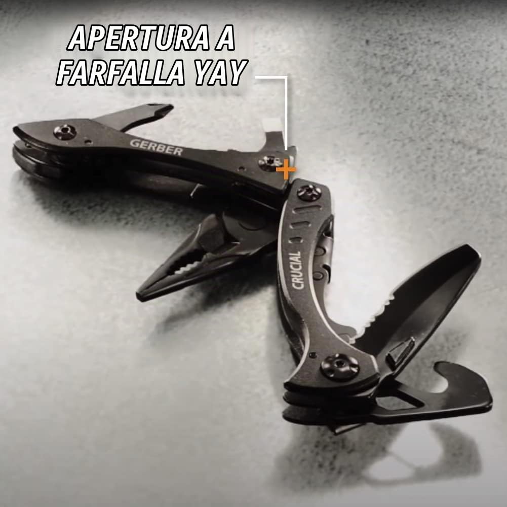 Gerber Multi-Tool con 9 Funzioni e Clip da Cintura, Crucial, con Taglierina da Cintura e Blocco Della Fodera, Lunghezza Aperta: 9,1 Cm, Nero, 31-001518