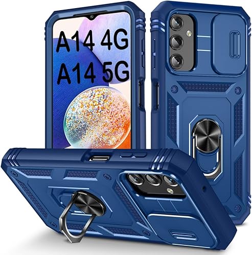 PASNEW Funda para teléfono Galaxy A14 5G, soporte de 360 y cubierta de cámara deslizante, carcasa rígida militar resistente a prueba de golpes,