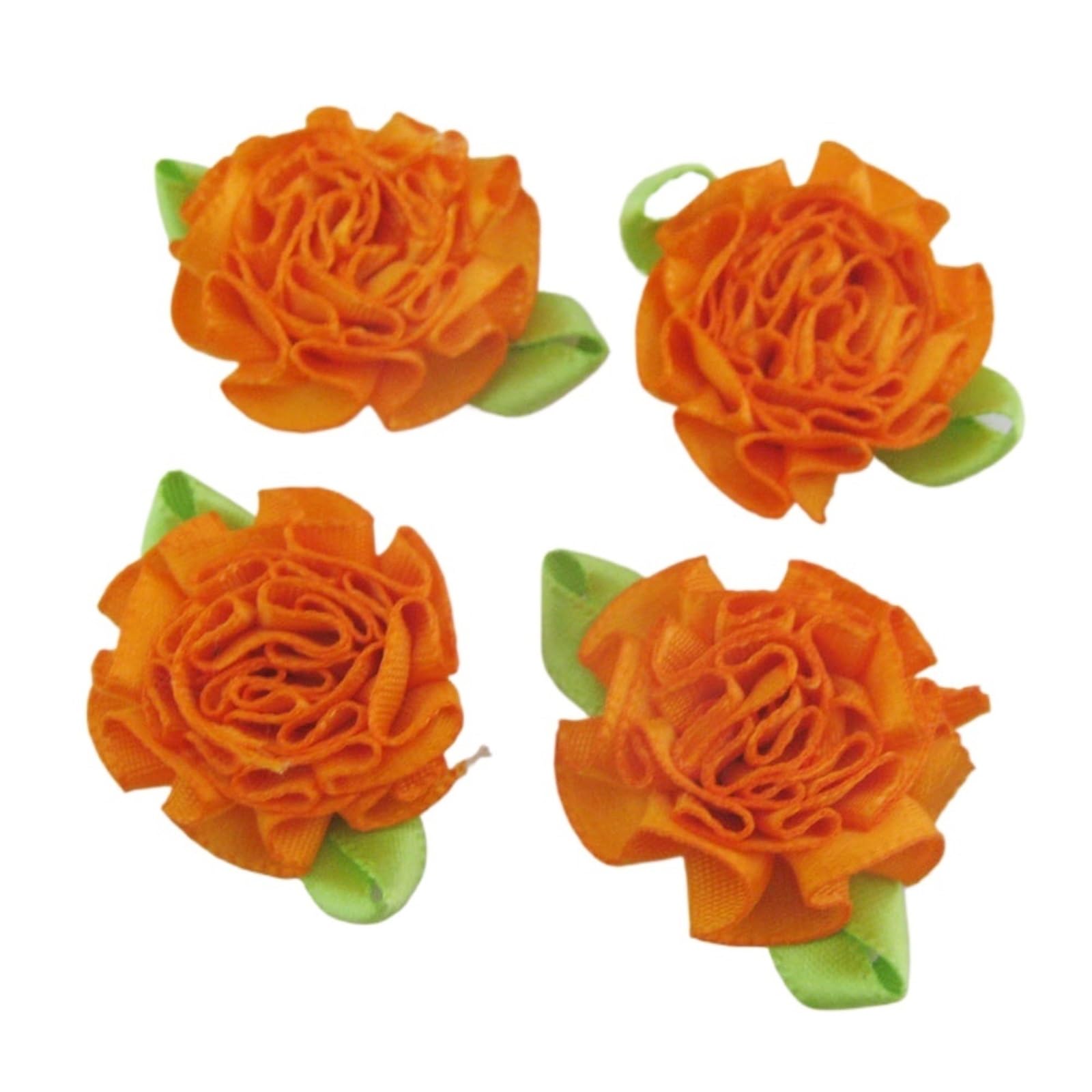 30Pcs About 1" Rosettes Ribbon Flowers With Leaf 30MM Accessories DIY Crafts Sewing(Orange)